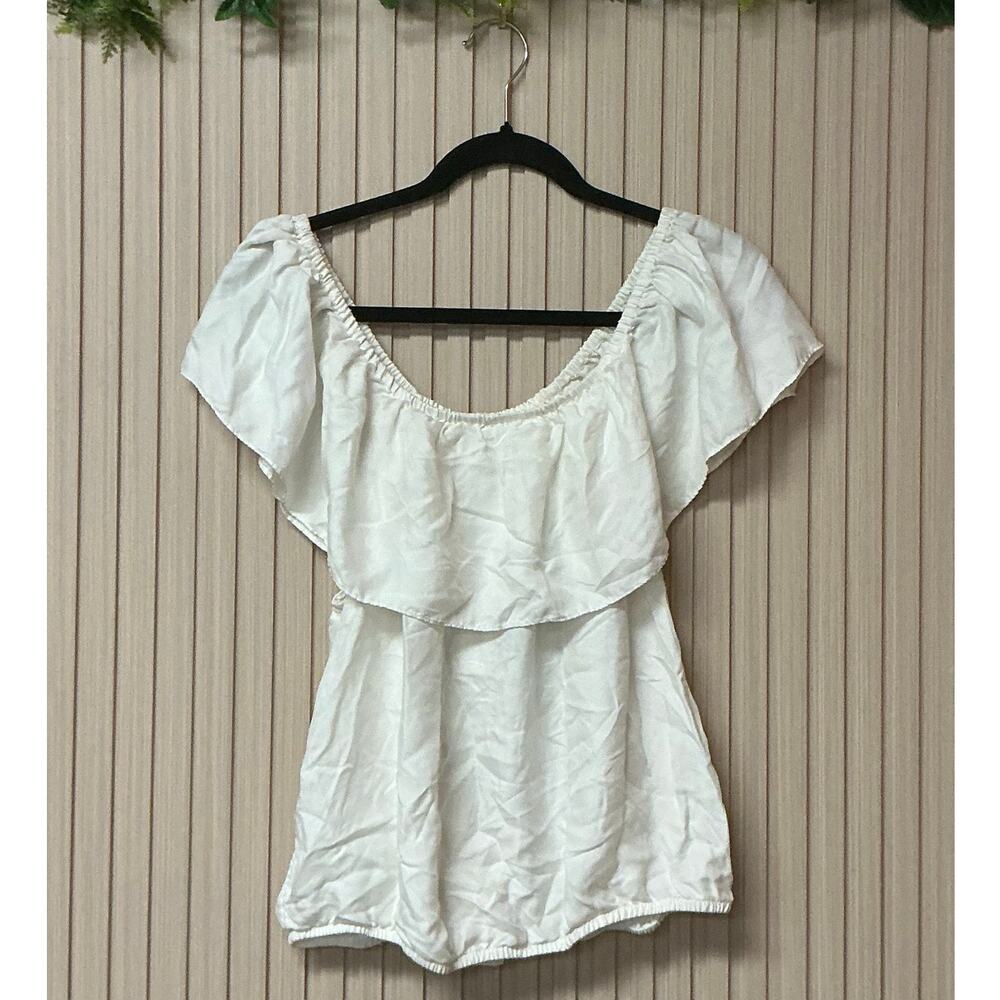 Unsubscribed Off-the-Shoulder White Silk Top Women’s Size M